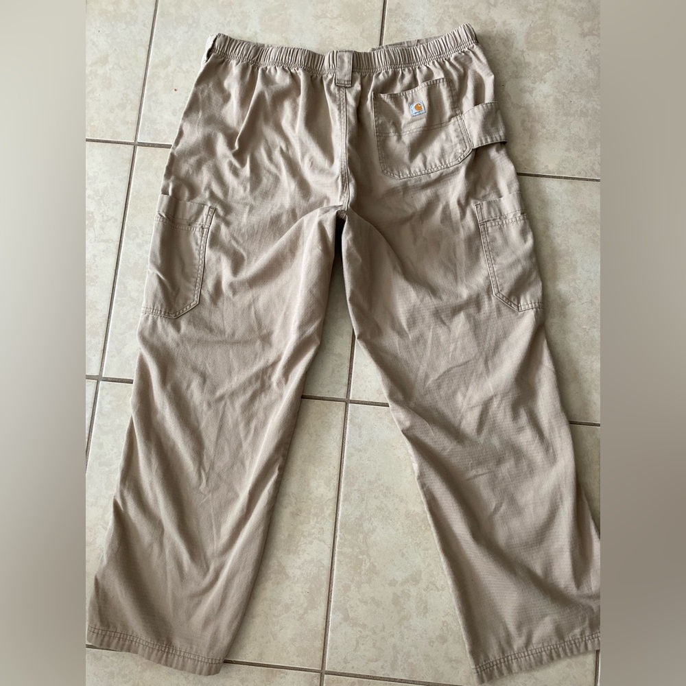 Carhartt Men Pants Beige Cargo Ripstop Carpenter lightweight Drawstring Large